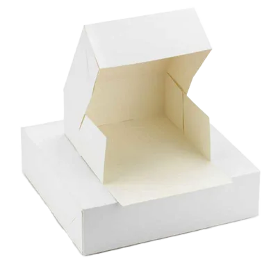 produits boite pâtissière blanche carrés avec devant tombant+freins